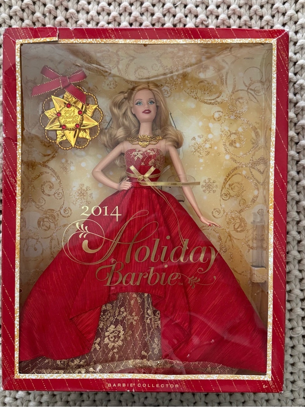 Barbie 2014 Holiday Barbie Doll in Red Gown with Gold Accents